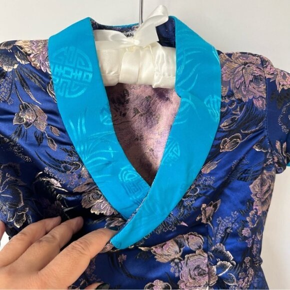 🩷 Kids, Tibetan Traditional Brocade Chupa Dress Losar - Blue. NWOT - Picture 6 of 12